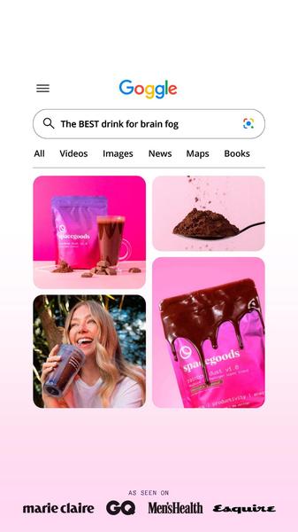 A high-conversion ad creative mimicking a search results page to validate product benefits through visual authority.